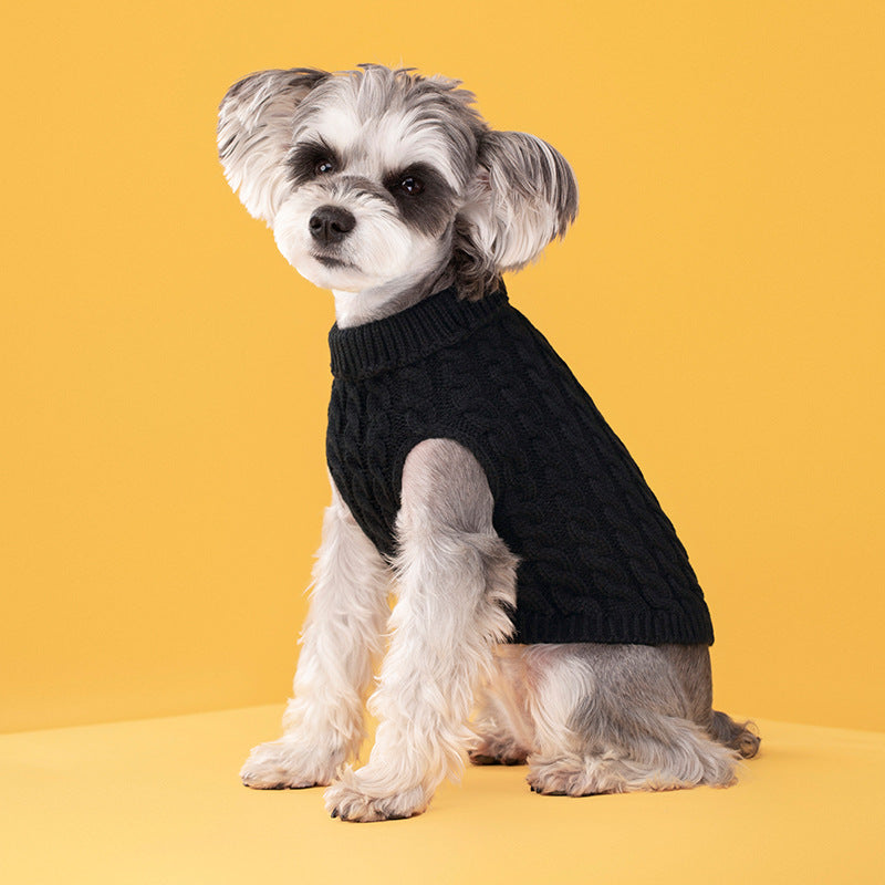 Autumn and winter pet dog warm solid color classic Fried Dough Twists sweater thickened turtleneck sweater