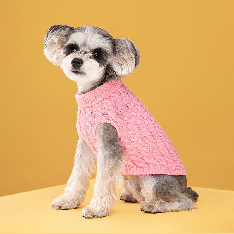 Autumn and winter pet dog warm solid color classic Fried Dough Twists sweater thickened turtleneck sweater