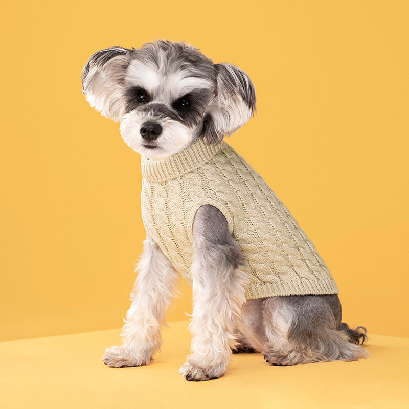Autumn and winter pet dog warm solid color classic Fried Dough Twists sweater thickened turtleneck sweater