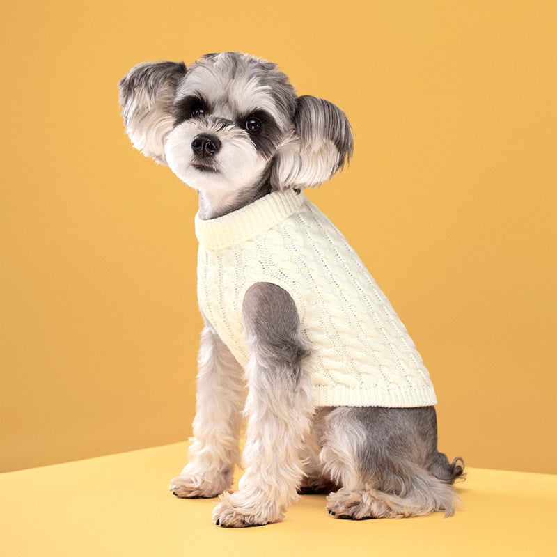 Autumn and winter pet dog warm solid color classic Fried Dough Twists sweater thickened turtleneck sweater