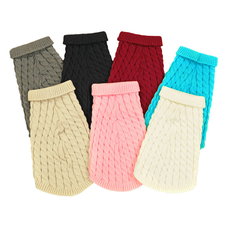Autumn and winter pet dog warm solid color classic Fried Dough Twists sweater thickened turtleneck sweater