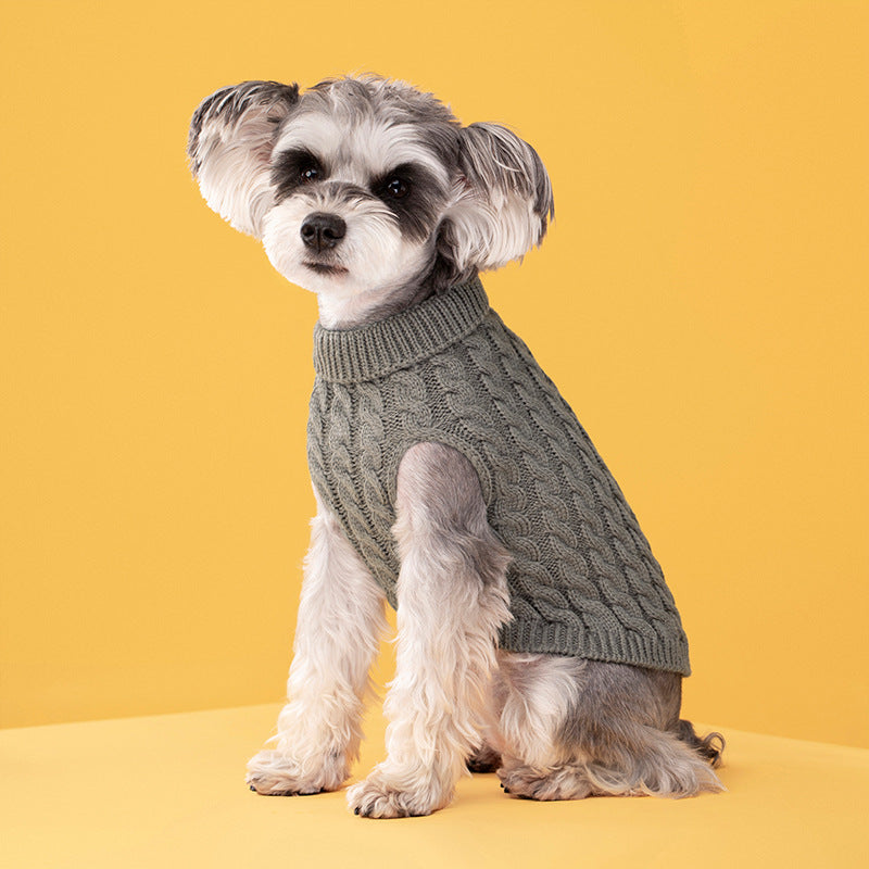 Autumn and winter pet dog warm solid color classic Fried Dough Twists sweater thickened turtleneck sweater