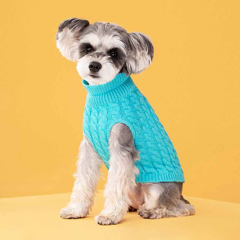 Autumn and winter pet dog warm solid color classic Fried Dough Twists sweater thickened turtleneck sweater